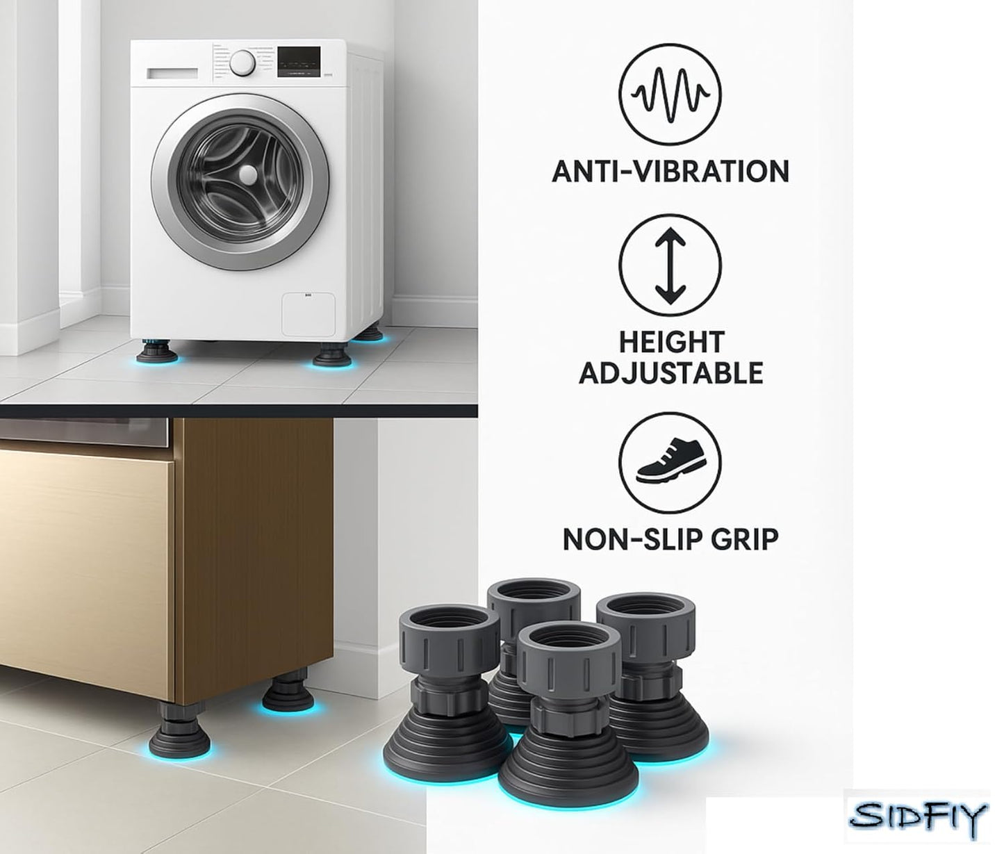 Sidfiy Anti Vibration Pads for Washing Machine | Heavy-Duty 300kg | Set of 4