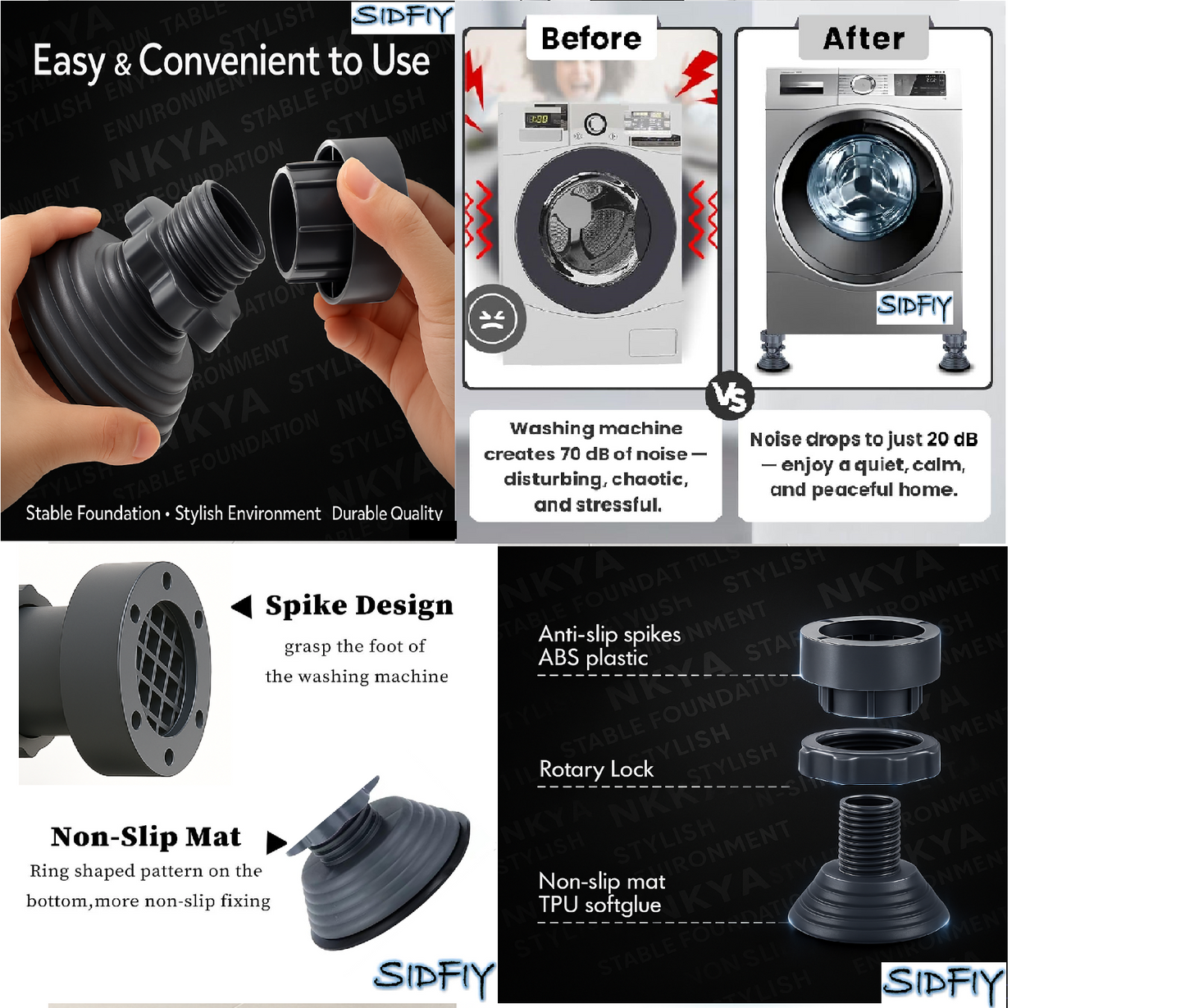 Sidfiy Anti Vibration Pads for Washing Machine | Heavy-Duty 300kg | Set of 4