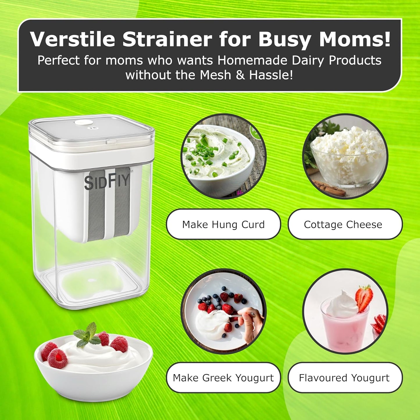 Hung Curd Maker 1100 ml | Durable, BPA-Free | Curd Strainer | Yogurt Filter Strainer | Greek Yogurt Maker | Dahi Maker | Easy Homemade Yougurt and Cheese Maker.